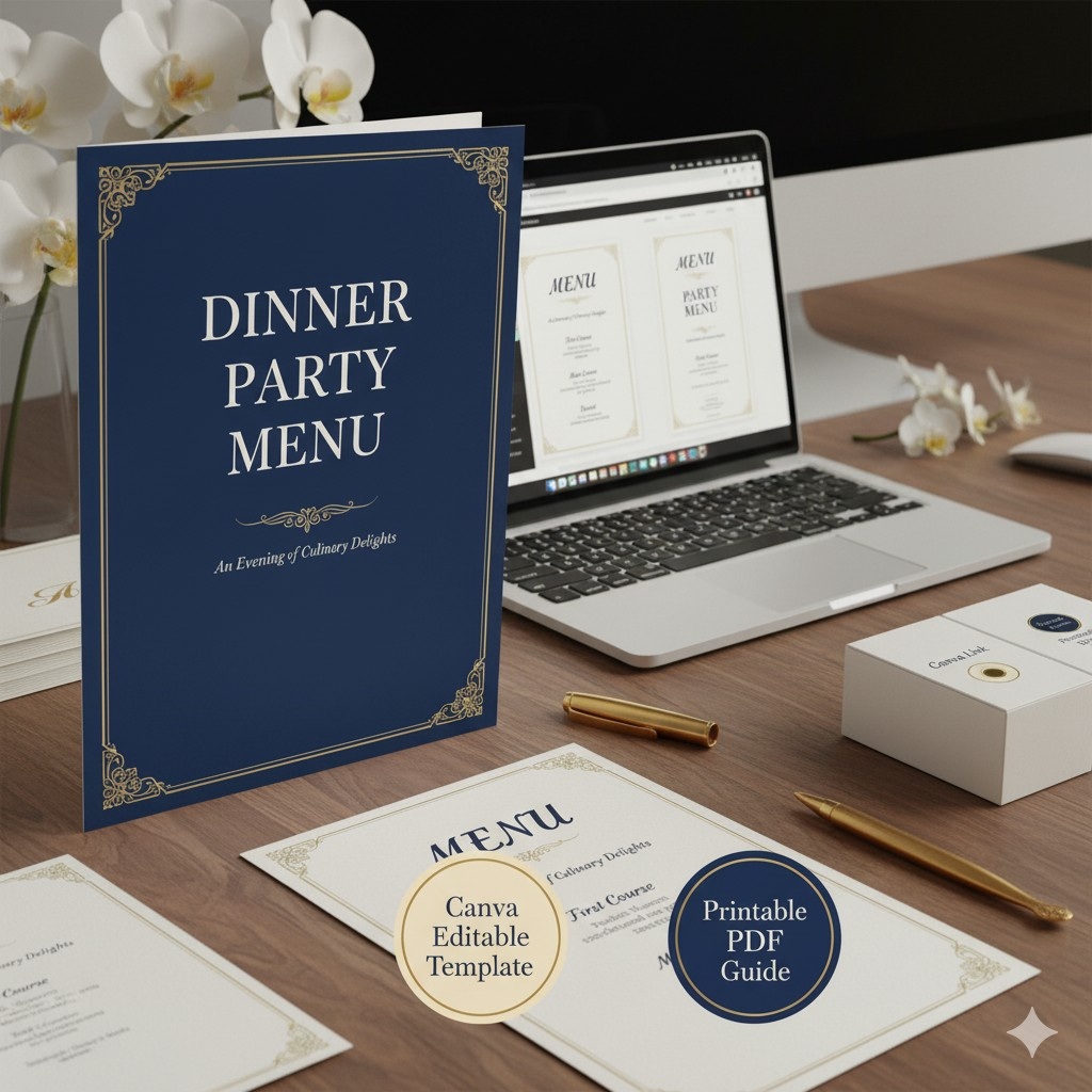 Dinner Party Menu Template (Canva + PDF)